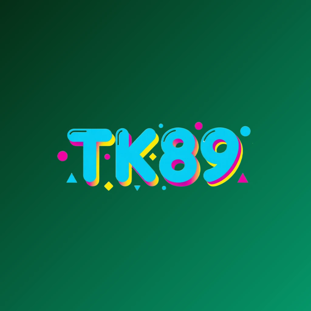 Modern entertainment logo for TK89 featuring bold rounded text in vibrant cyan, magenta, and yellow with playful geometric accents on a transparent background